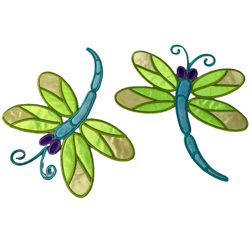 Vintage Colorful Dragonfly Embroidered Patches Two Neon Bright Green Purple New